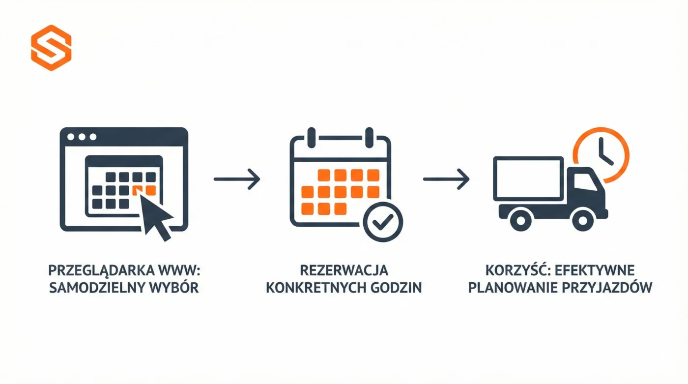 Awizowanie dostawy i system do zarządzania oknami czasowymi YMS 2 Proces awizacji transportu w Studio VSS.net: wybór daty w przeglądarce, rezerwacja godziny i planowanie przyjazdu auta.