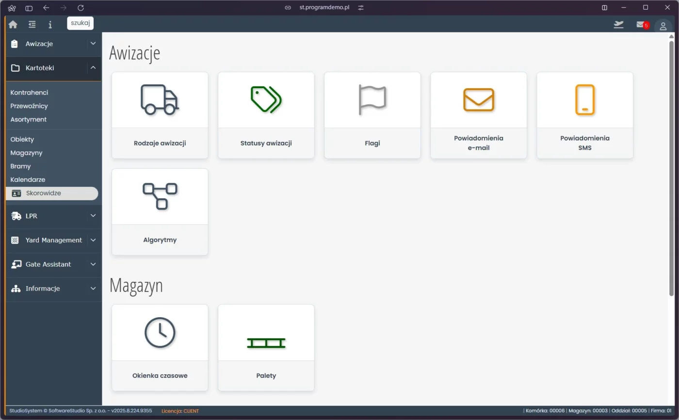 Skuteczna awizacja dostawy - optymalizuj pracę magazynu 3 Interfejs oprogramowania Studio VSS.net do zarządzania awizacjami i oknami czasowymi w logistyce SoftwareStudio.