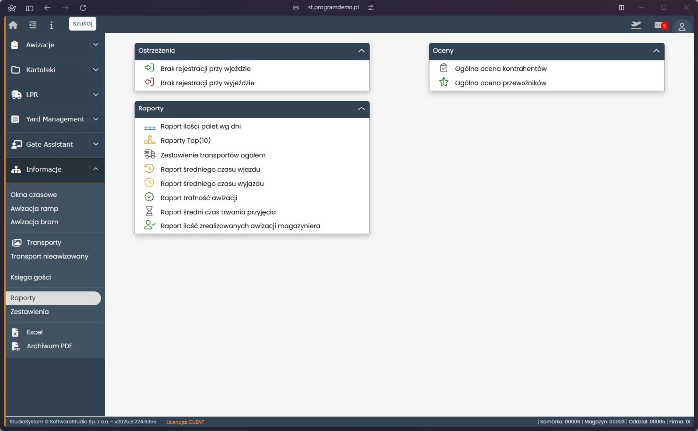 Skuteczna awizacja dostawy - optymalizuj pracę magazynu 1 Panel raportów i statystyk w systemie awizacji Studio VSS.net - awizacja dostawy.
