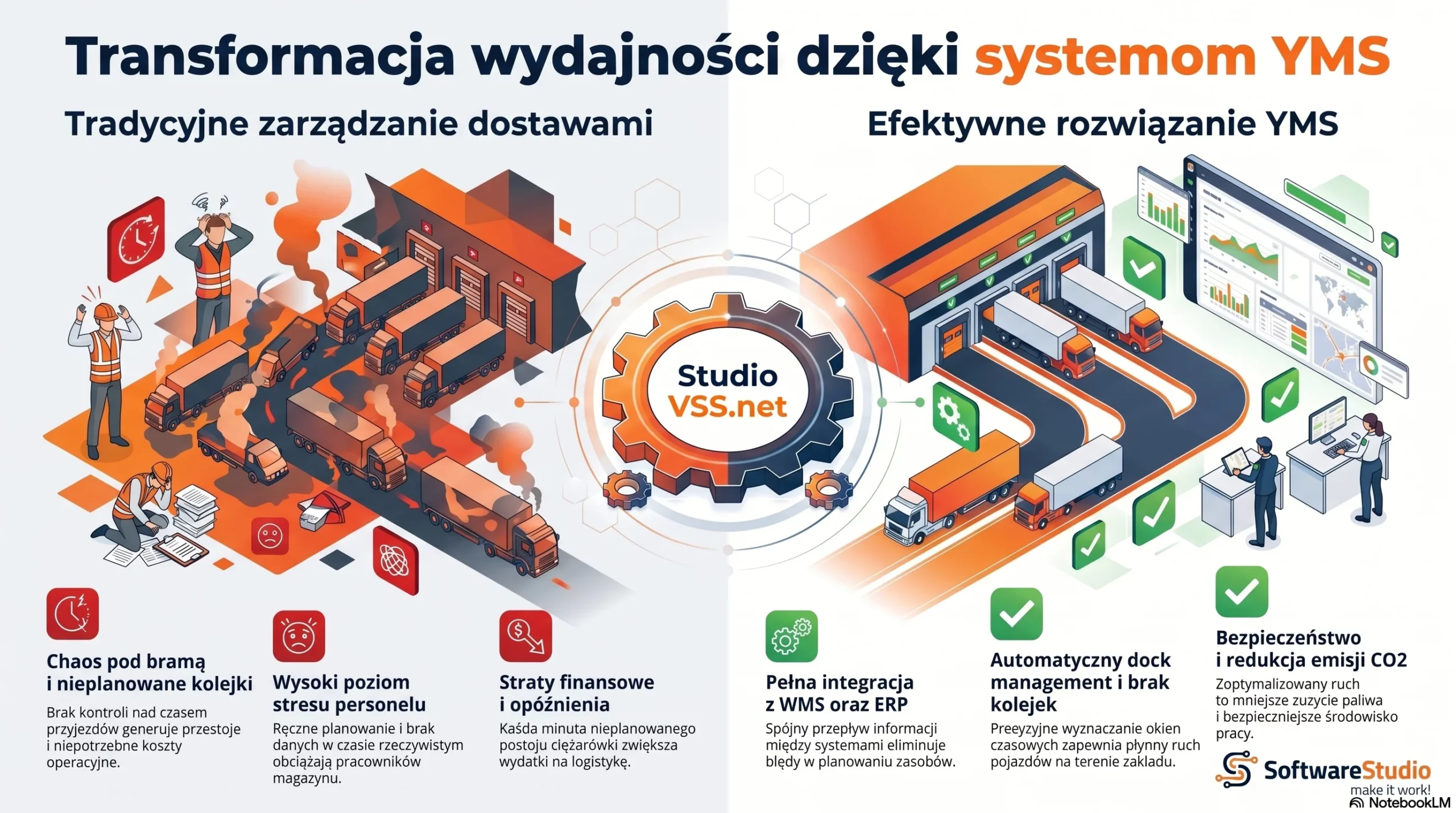Co to jest awizacja w transporcie - definicja, proces i system YMS 1 Porównanie tradycyjnego zarządzania dostawami z efektywnym rozwiązaniem Studio VSS.net od SoftwareStudio.